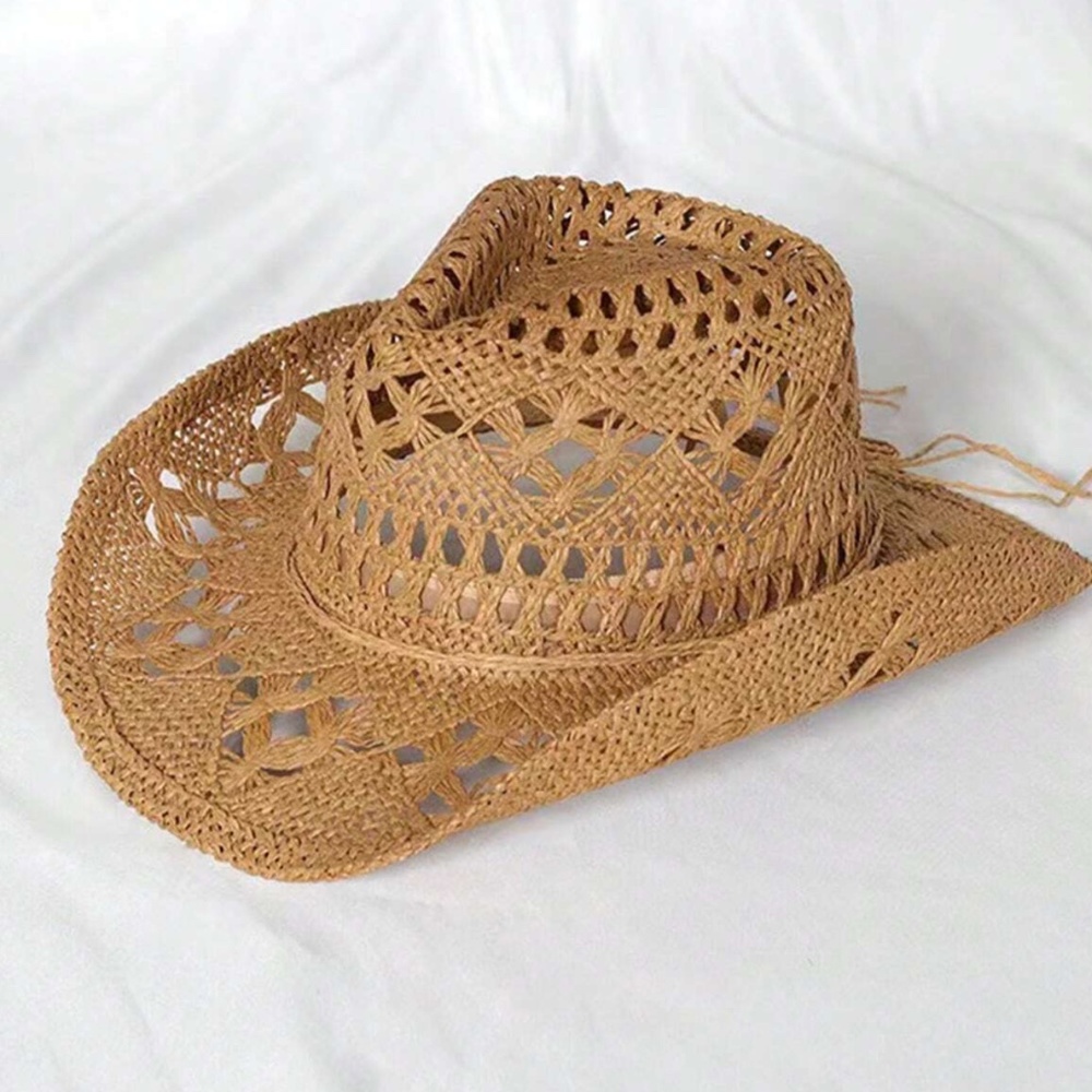 Boho Straw Western Cowboy Style Summer Hat - Picture 5 of 9